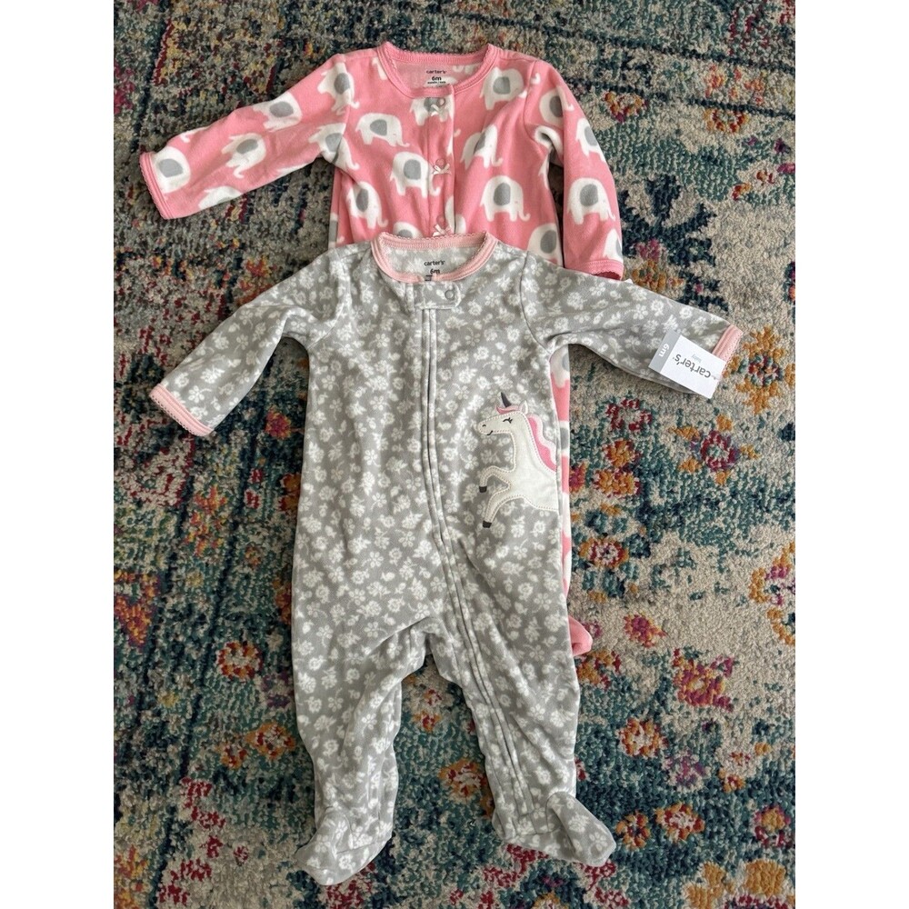 NEW Carters Baby Girl Fleece Sleep Pajamas Size 6M Bundle Of 2